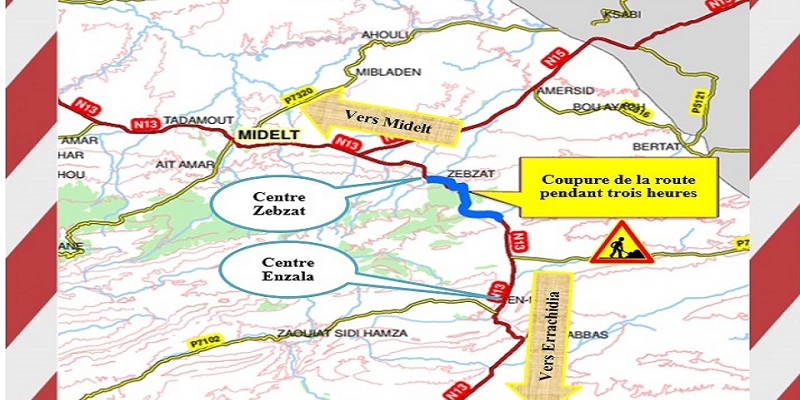 RN 13: Coupure temporaire de la circulation samedi sur le tronçon Midelt-Errich